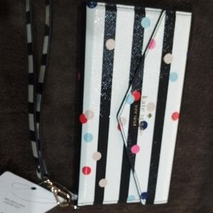 Kate Spade Black and White Striped Wristlet with Colorful Dots Cellphone Case